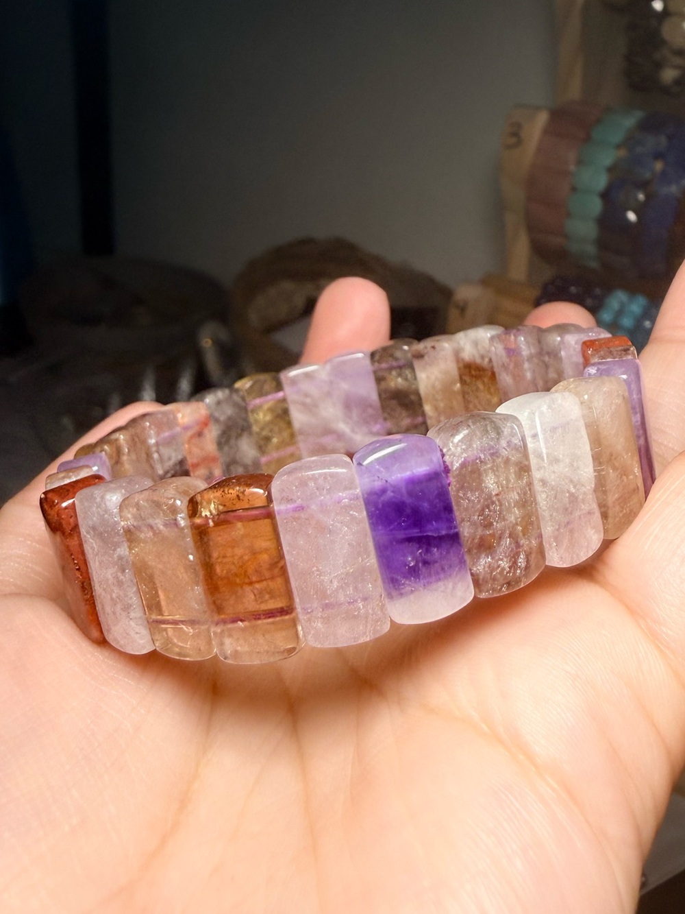 Super Seven Gemstone Statement Bangle Bracelet - Picture 3 of 4